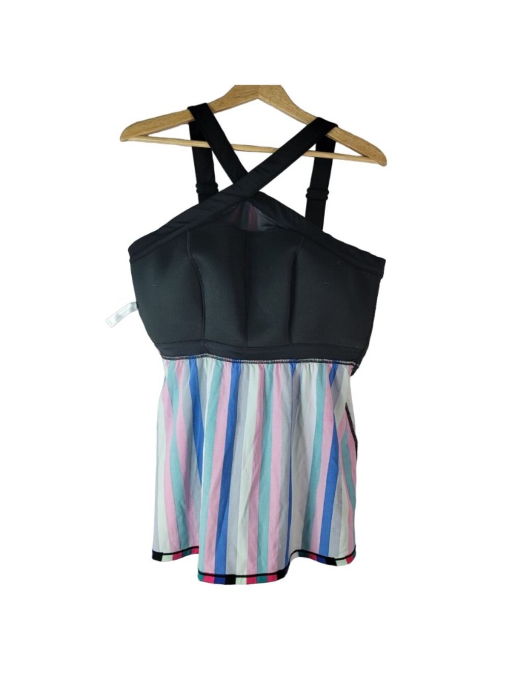 Cacique Swim No Wire Tankini Black Multicolor SZ 18 Lightly Lined Striped NEW - Picture 6 of 10